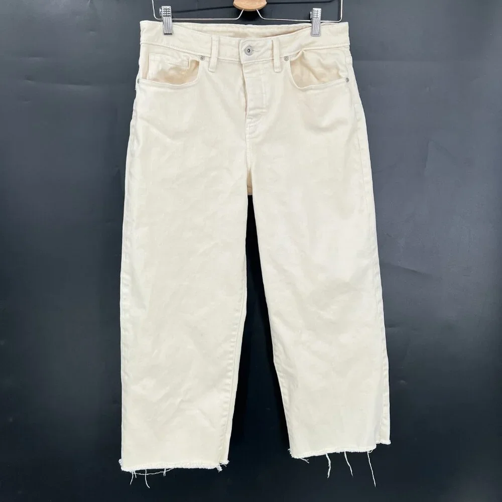 OUTLAND denim high rise waist Sienna button fly wide leg ankle jeans cream 29